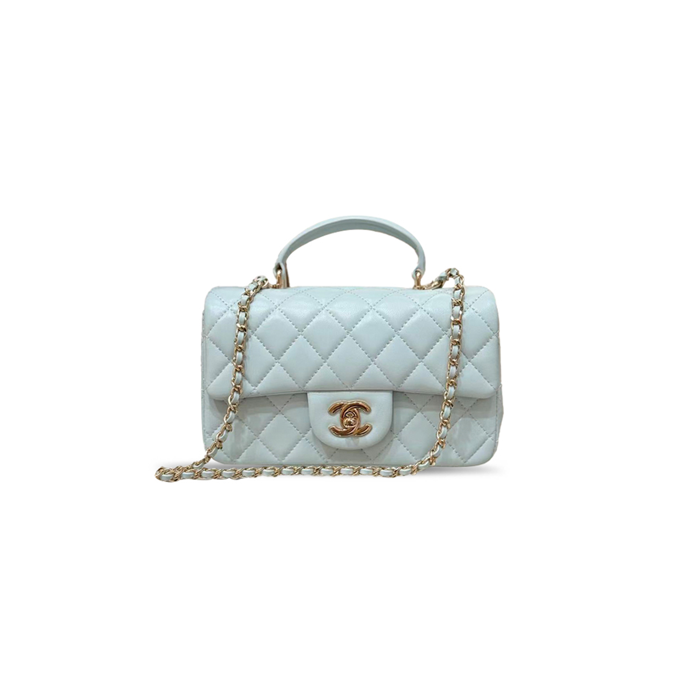 Ch**el mini rectangular flap with top handle lambskin light gold hardware (20*13*6cm)